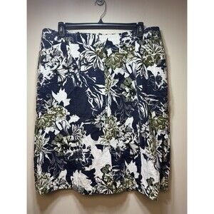 CJ Banks 18W Skirt Blue Green Floral Hidden Zipper Pockets  MIDI